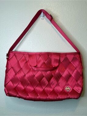 Maggie Bags Seatbelt Laptop Messenger Bag Deep Pink Woven Work Bag Travel Tote